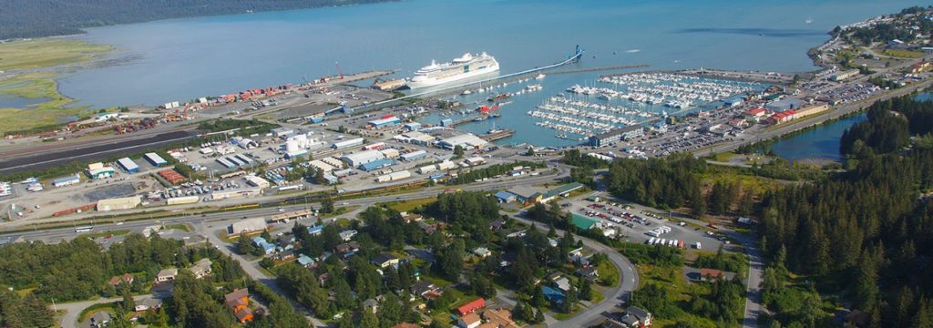 Aerial of Resurrection Bay and Seward, Alaska.