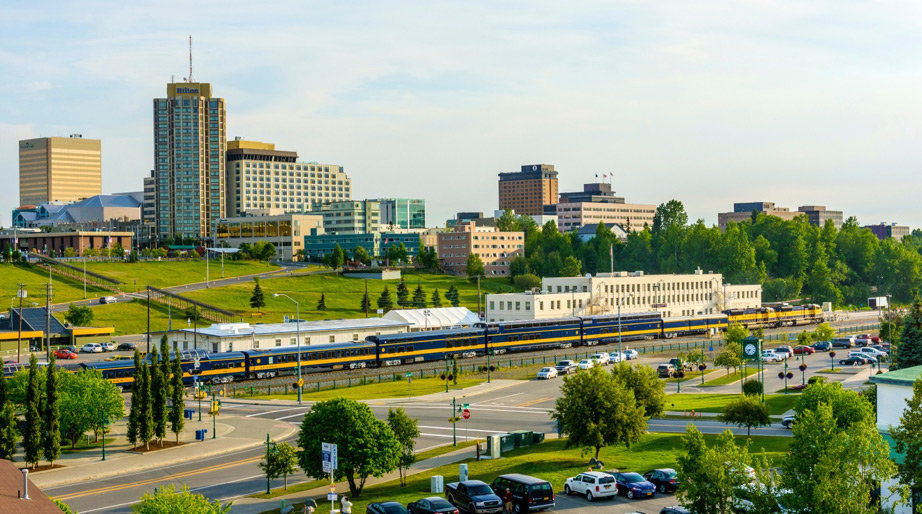 Alaska Railroad in downtown Anchorage near Ship Creek